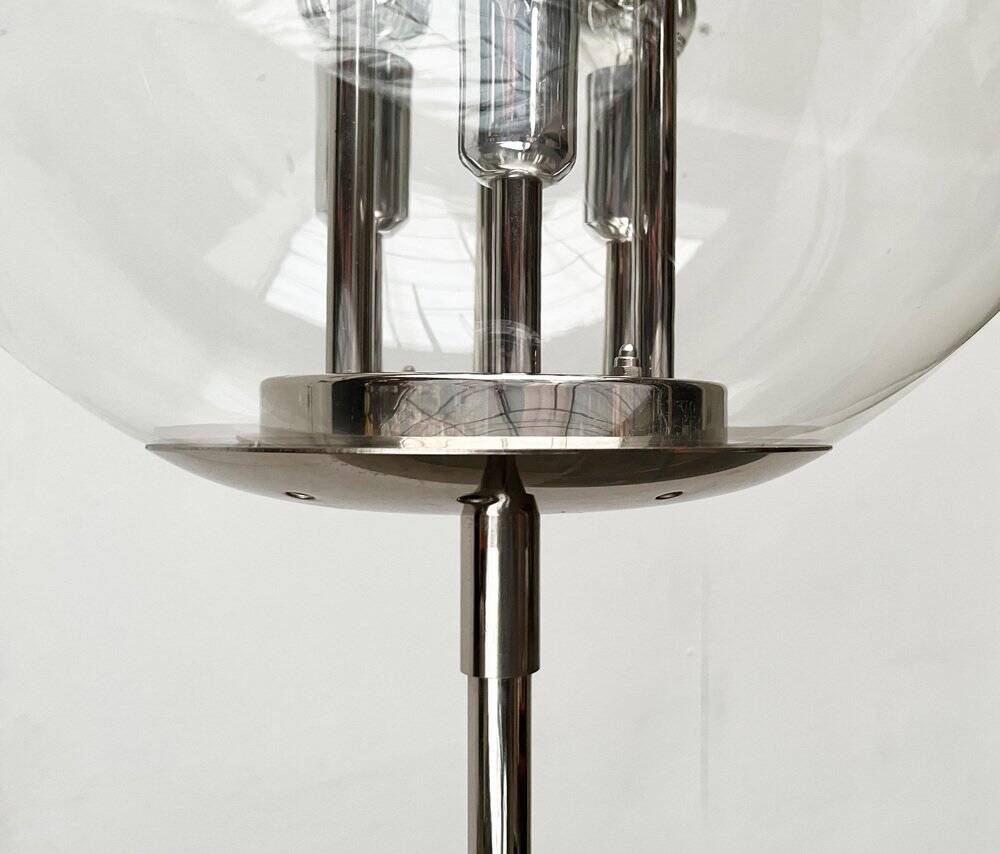 Spherical chrome and glass planetary floor lamp from the mid-century German space age by Doria Leuchten, 1960s.