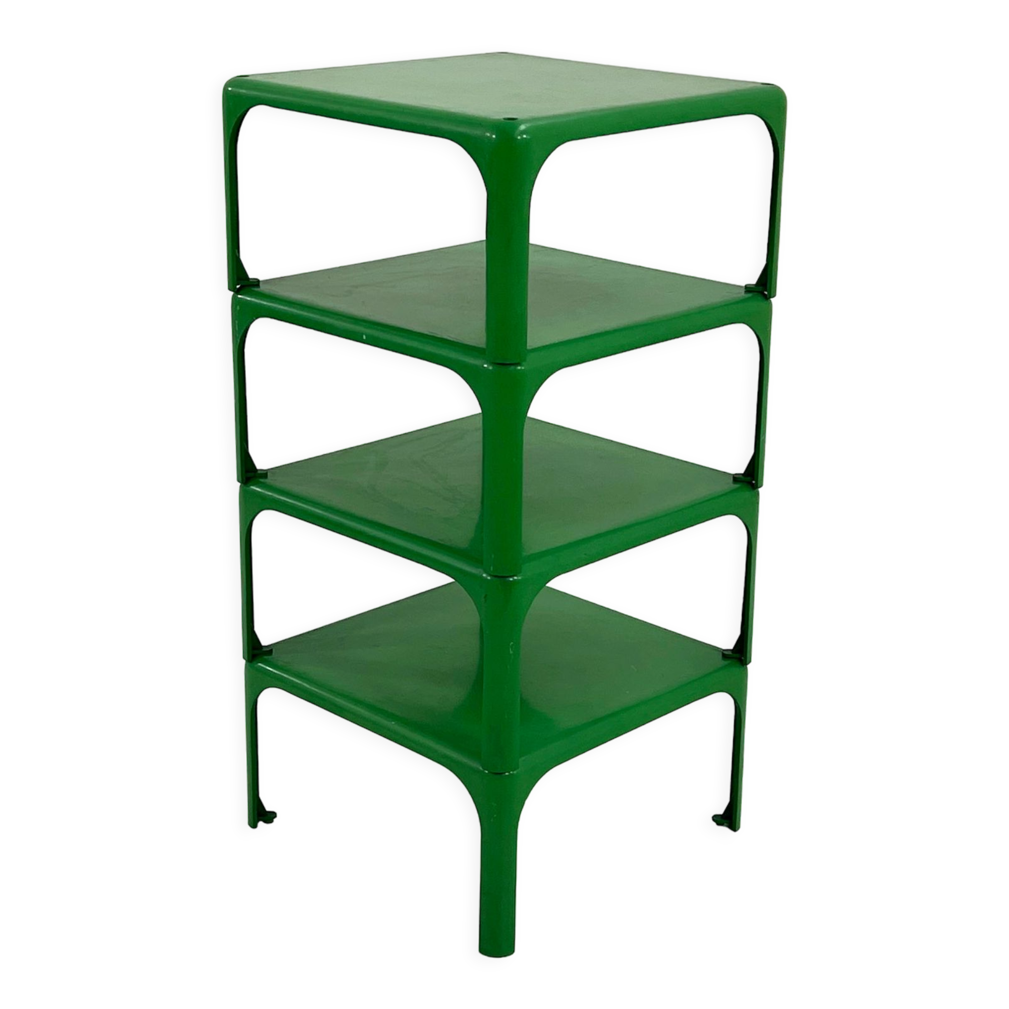 Set of 4 green stackable tables demetrio 45 by vico magistretti for artemide, 1960