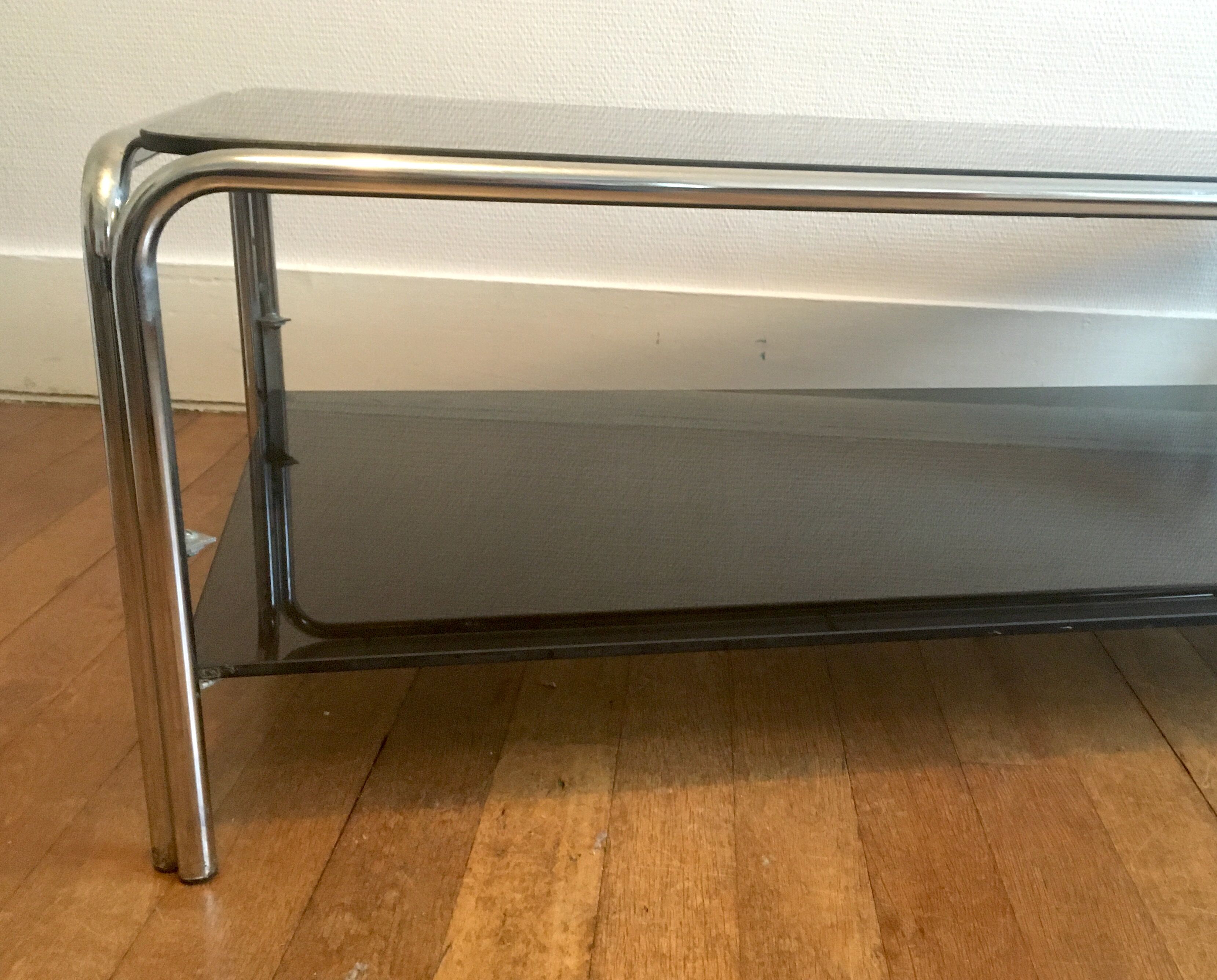 Chrome metal coffee table and smoked glass 70