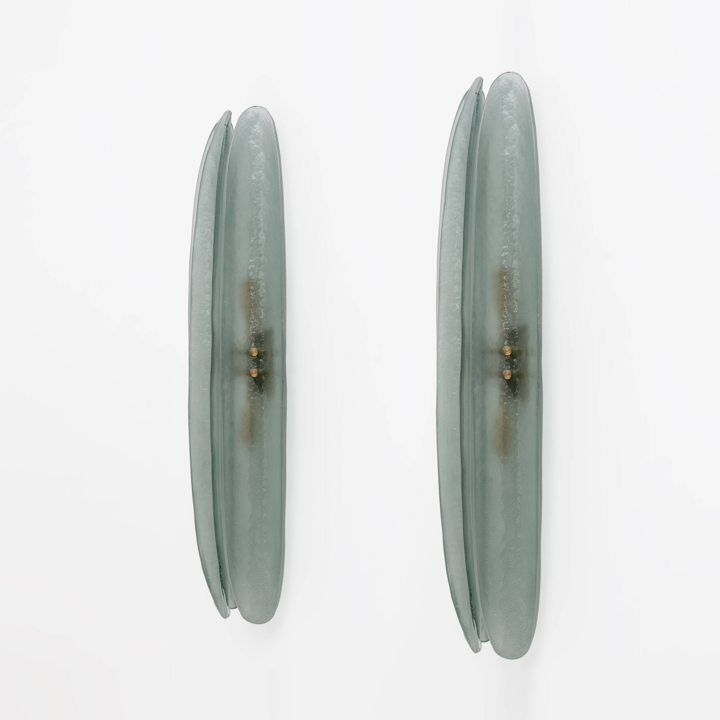 Pair of Fontana Arte Style Mid-century Modern Aqua Green Murano Glass Sconces