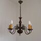 French Vintage 5 Light Mid Century Chandelier In Wood Bronze and Metal 5525
