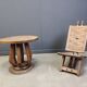 African Ceremonial Chief Chair with table Hand Carved Wood 1960s