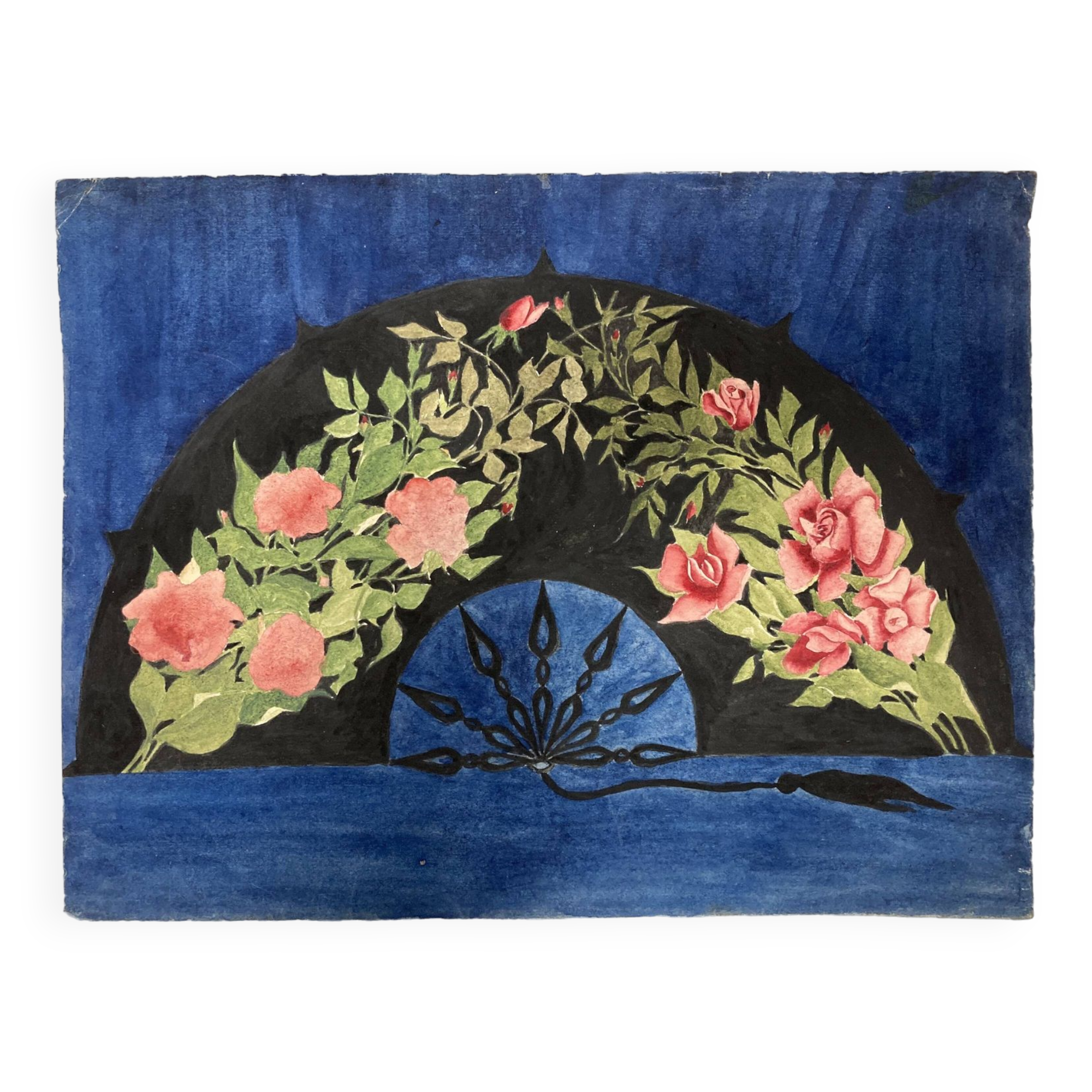 Watercolor with vintage fan