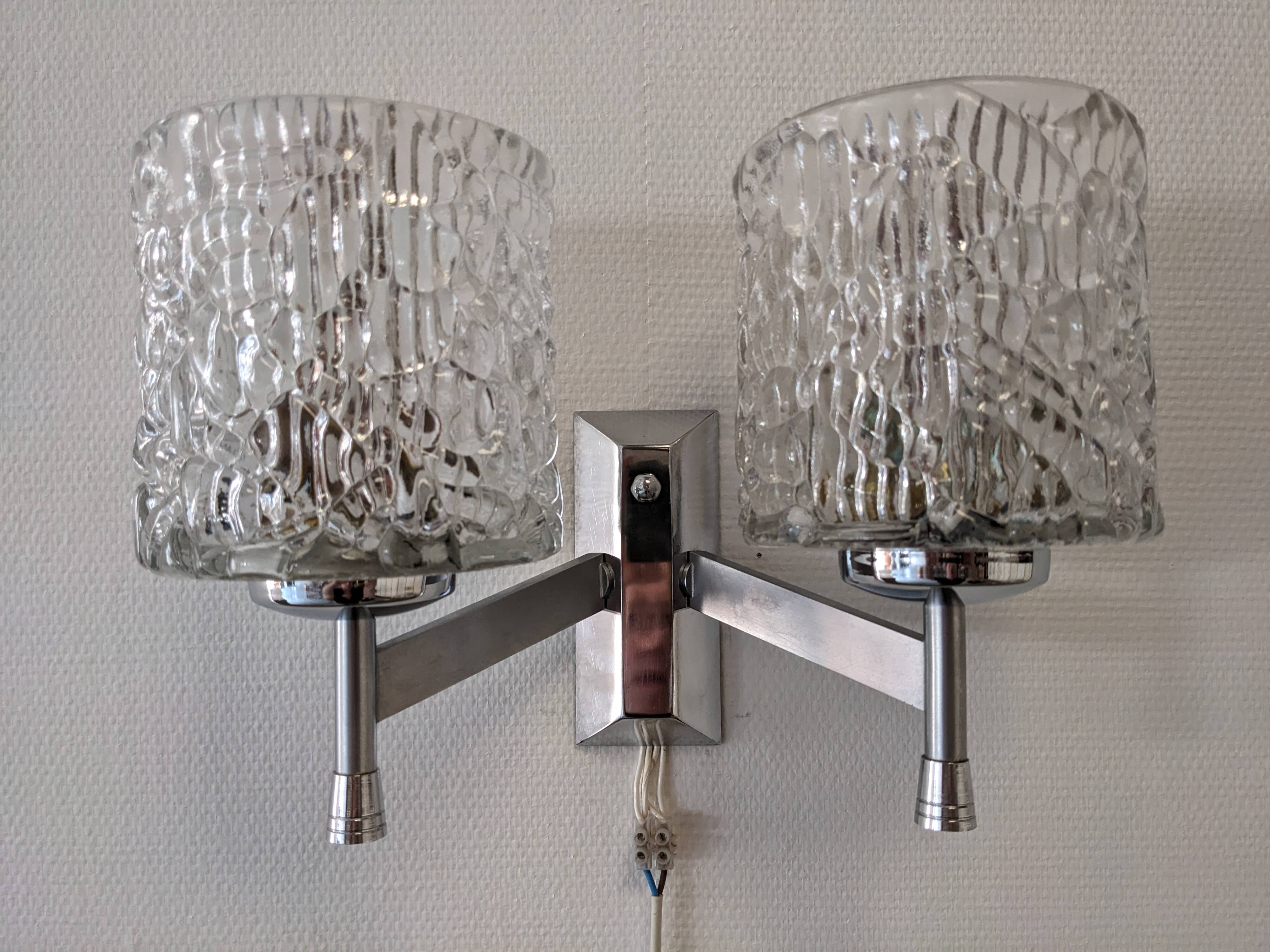 Pair of Murano glass wall lights by Kaiser Leuchten, Germany circa 1970.