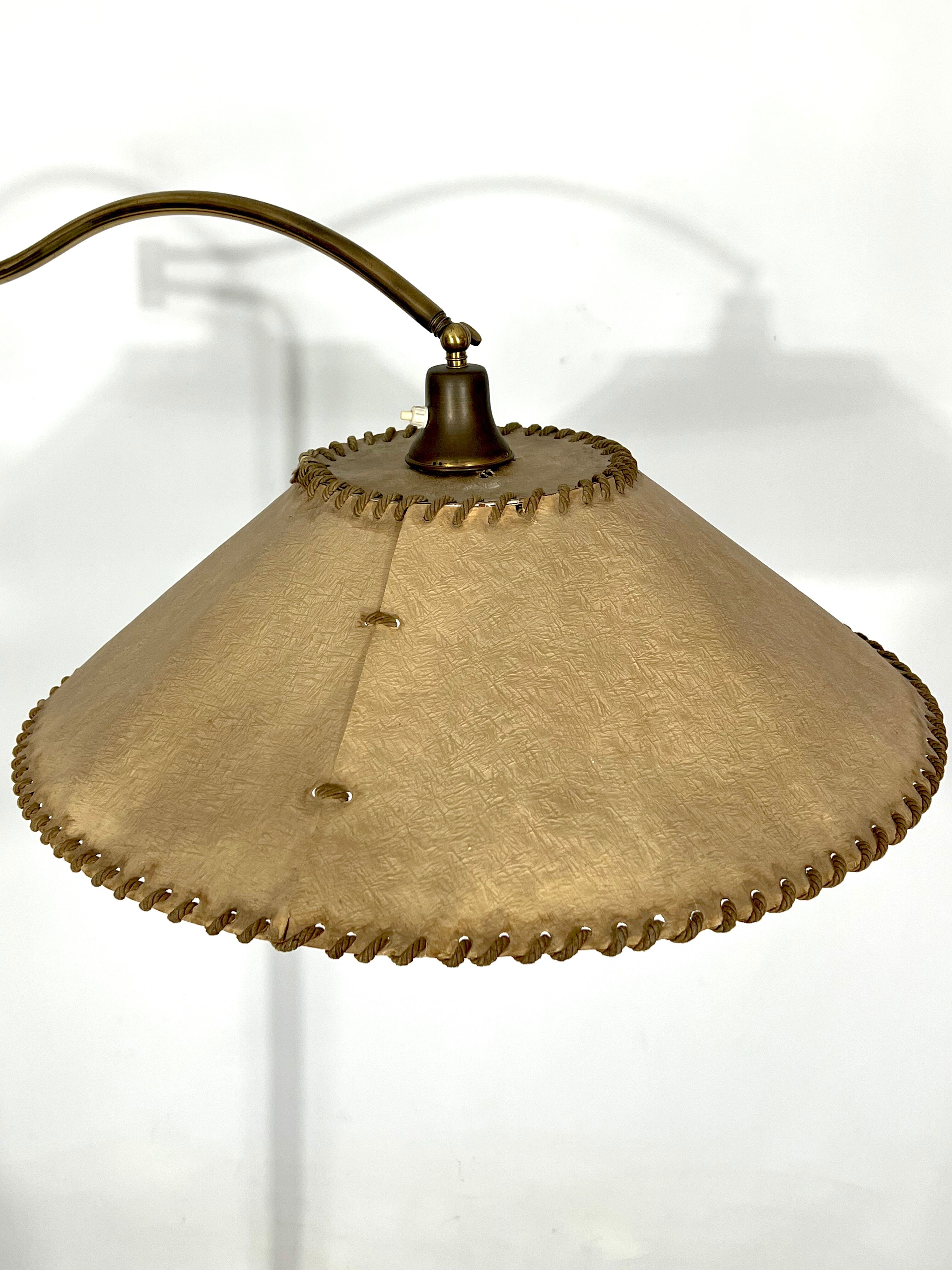 Arredoluce Monza, vintage brass and leather floor lamp. 40s