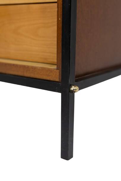 Pair of mahogany veneer and black lacquered iron cabinets. 1950s.