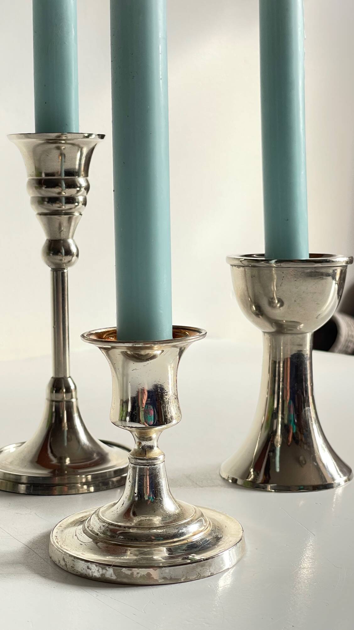 Vintage chrome metal candle holders