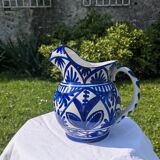 Pichet en céramique bleu et blanc vintage