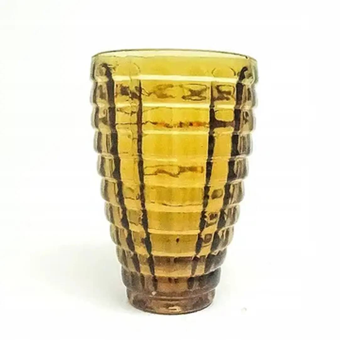 Optical vase, Polish modernism, yellow glass, Ząbkowice, Poland, 1970s