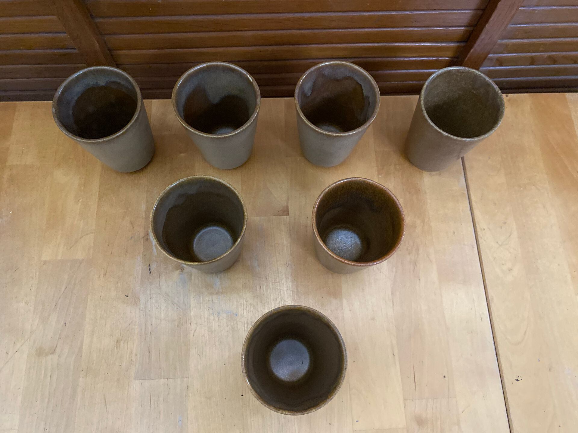 Série De 7 Tasses Gobelets DIGOIN Grès Beige Made In France Vintage #E