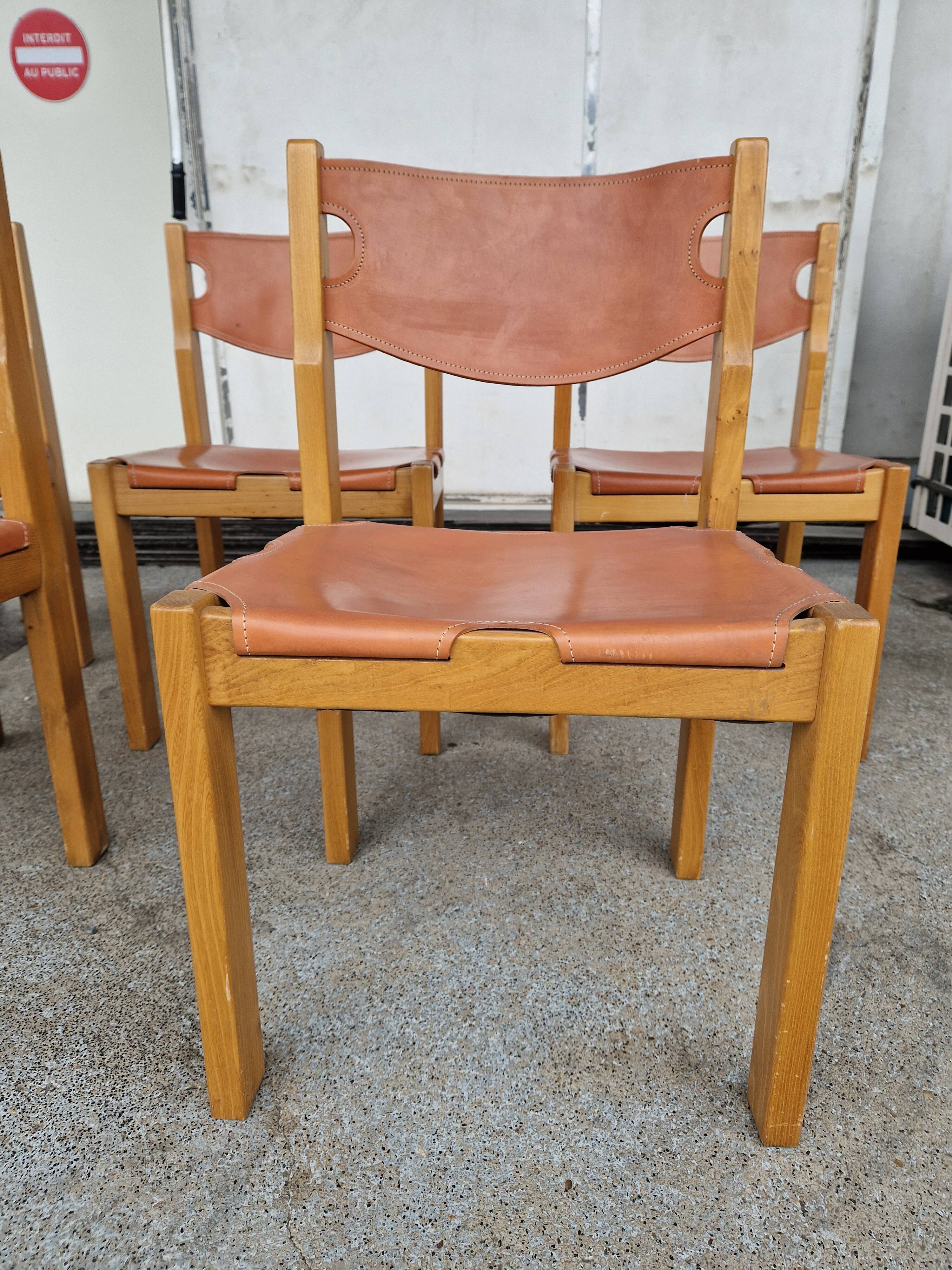 Vintage elm chair by Maison Regain, France 1980