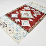 5x8 Burgundy & Light Blue Rare Geometric Style Wool Kilim Rug, 144x241 Cm