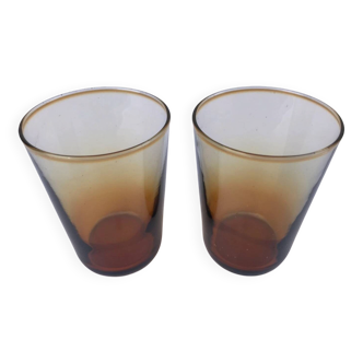 2 antique glasses Transparent amber glass