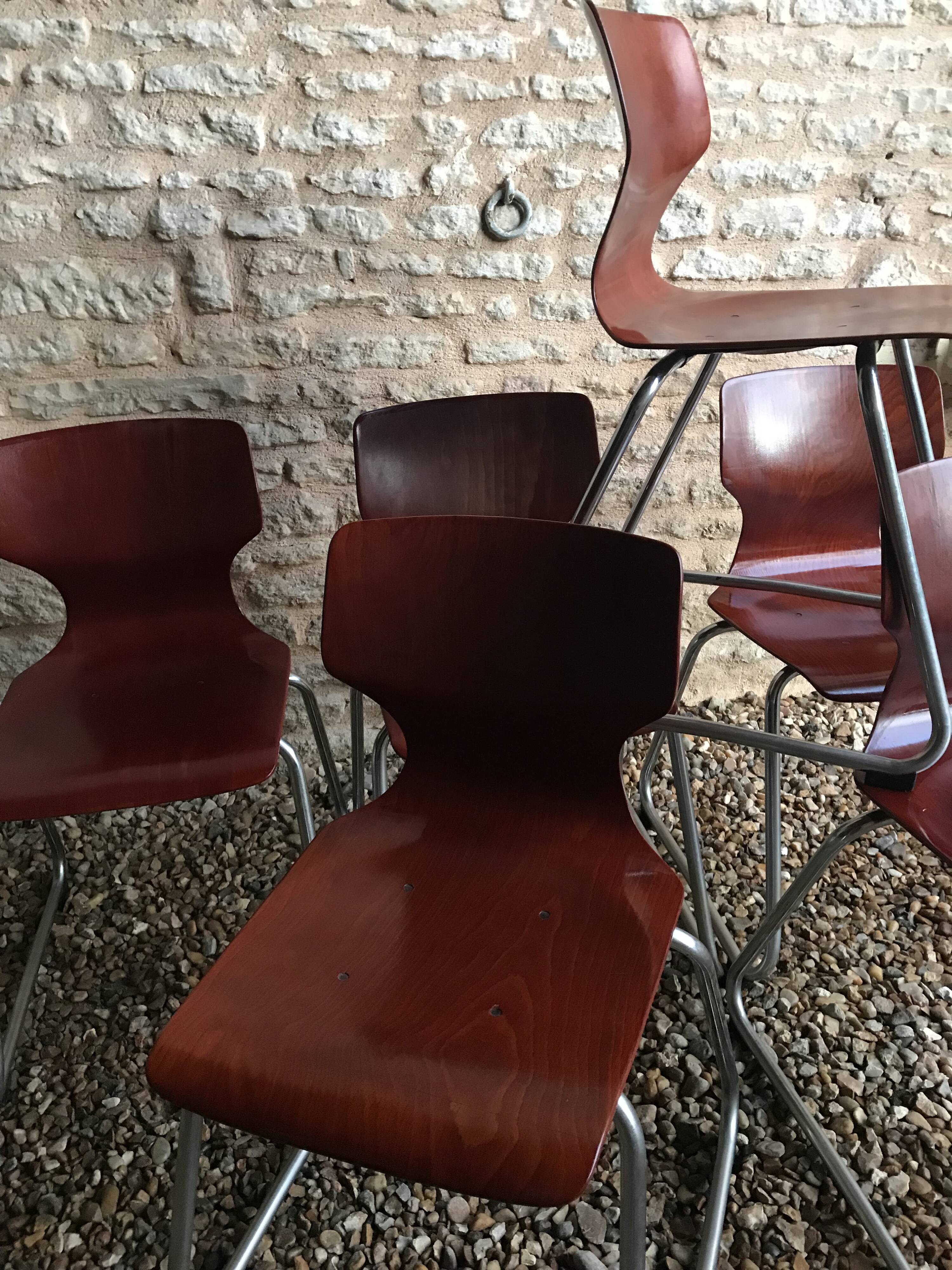 Set of 6 vintage Pagholz Flötotto stackable chairs in Pagwood