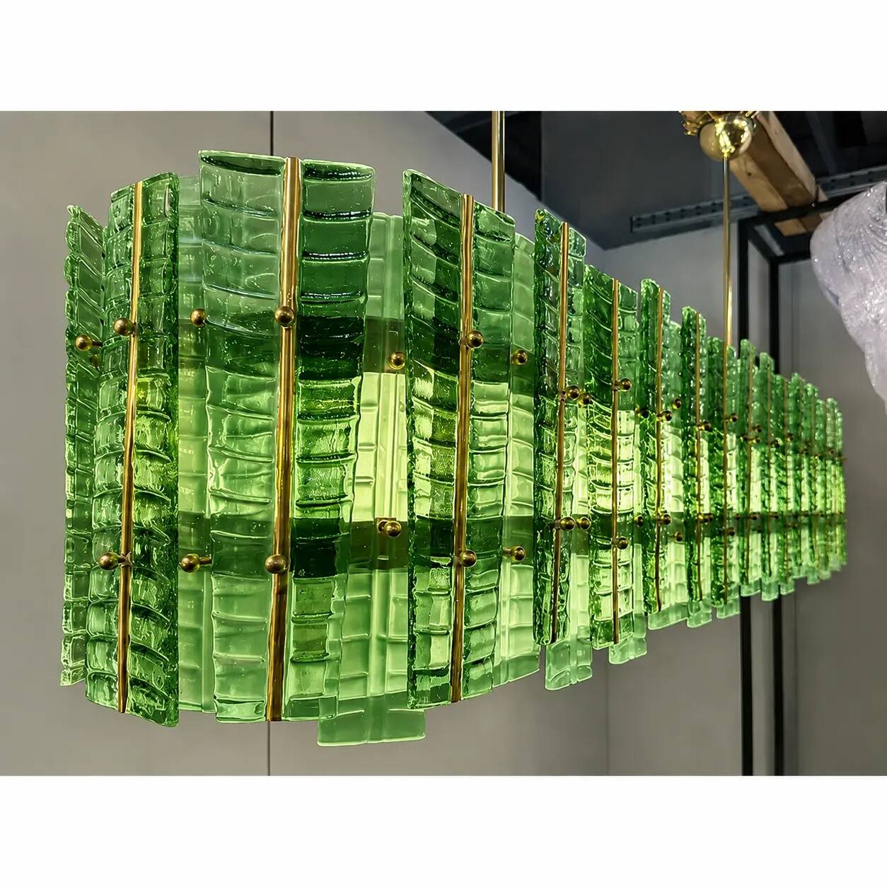 Green Contemporary Modern Italian "Tropical" Murano Glass Gold Chandelier
