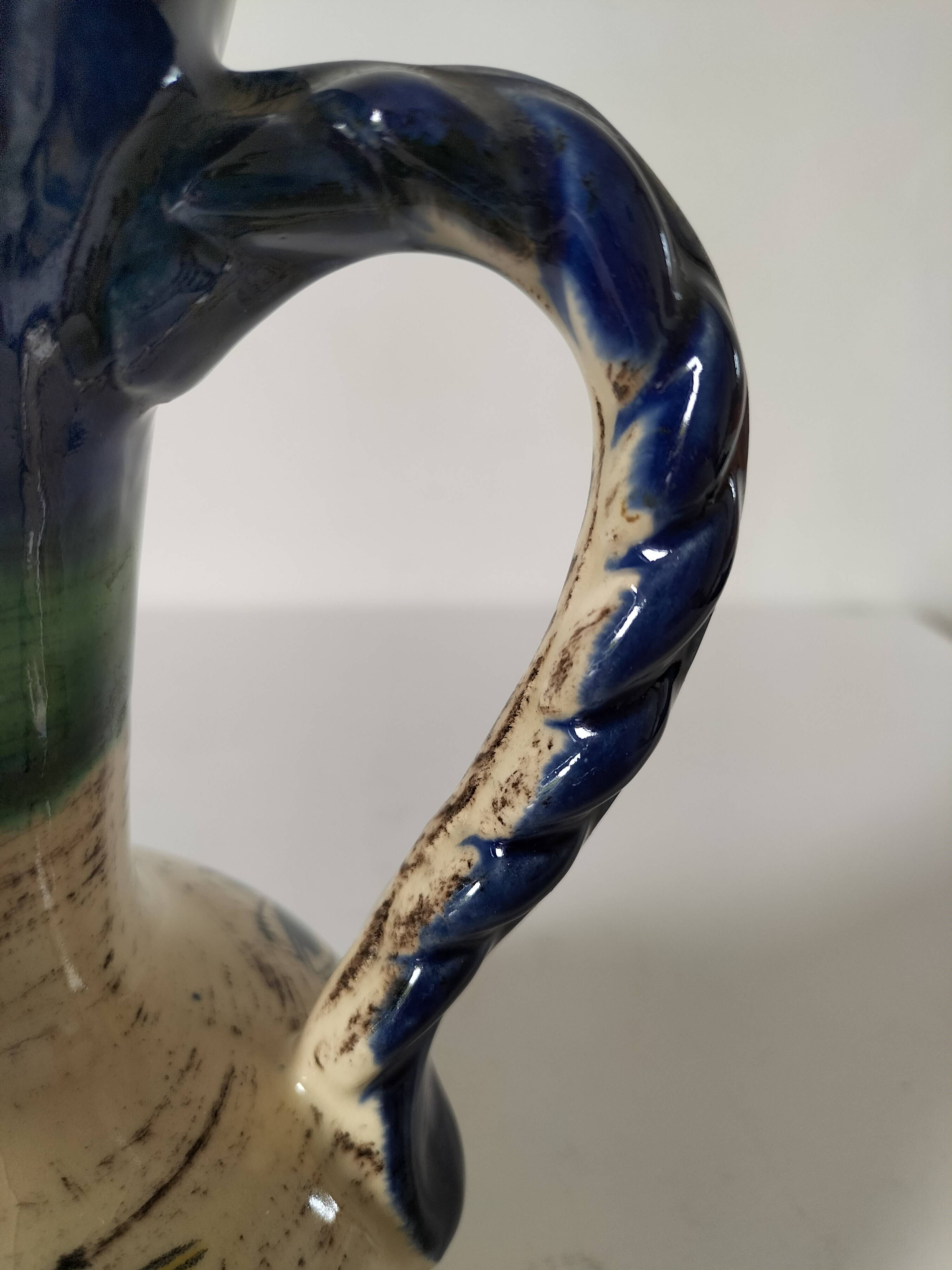 Earthenware pitcher with rustic floral decoration – 1950s-1970s