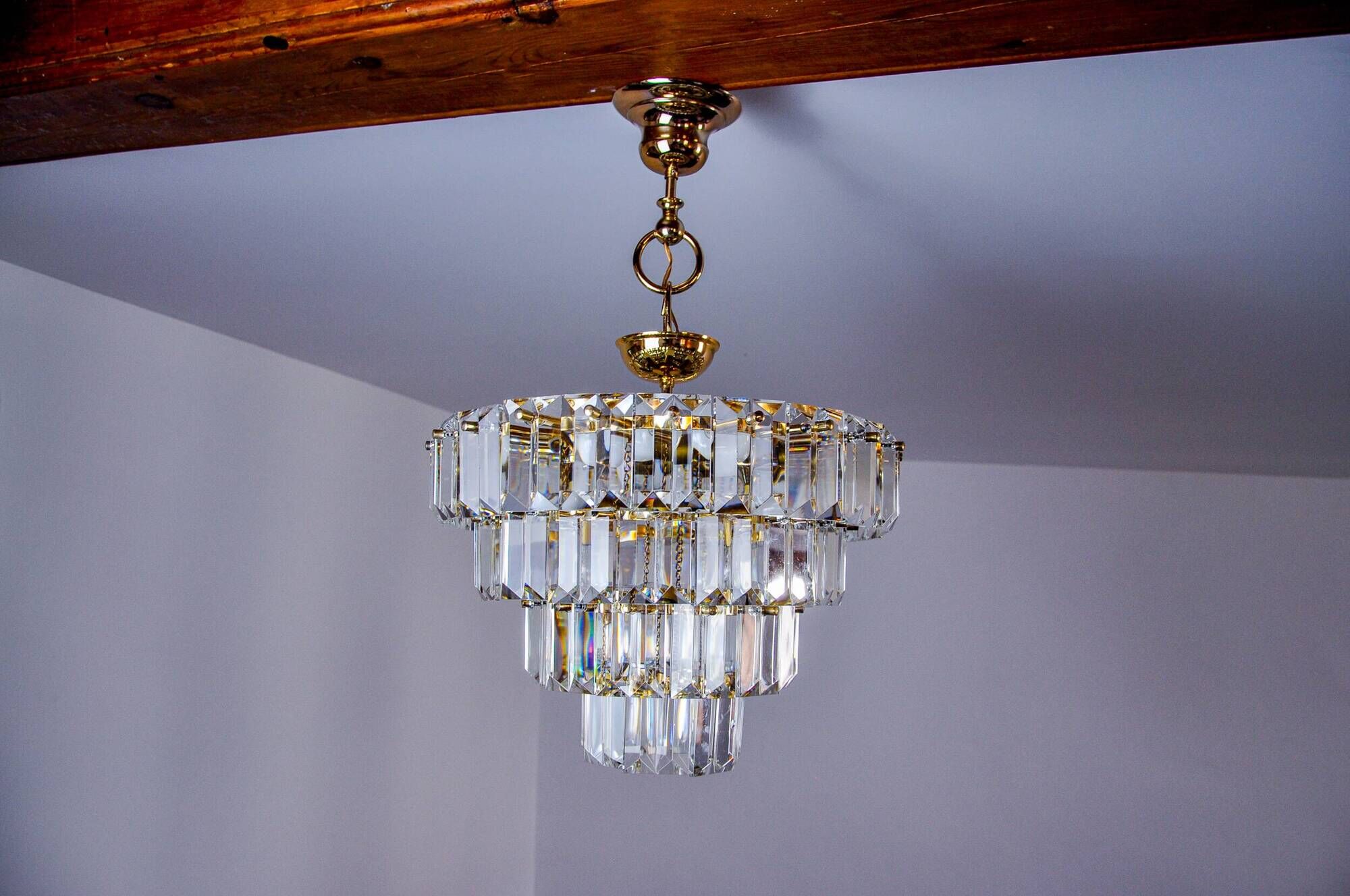 Kinkeldey chandelier, gold, cut glass, 4 levels, Germany, 1970