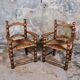 Pair of turned wooden spool armchairs, mid-20th century, France