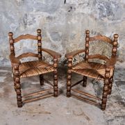 Pair of turned wooden spool armchairs, mid-20th century, France
