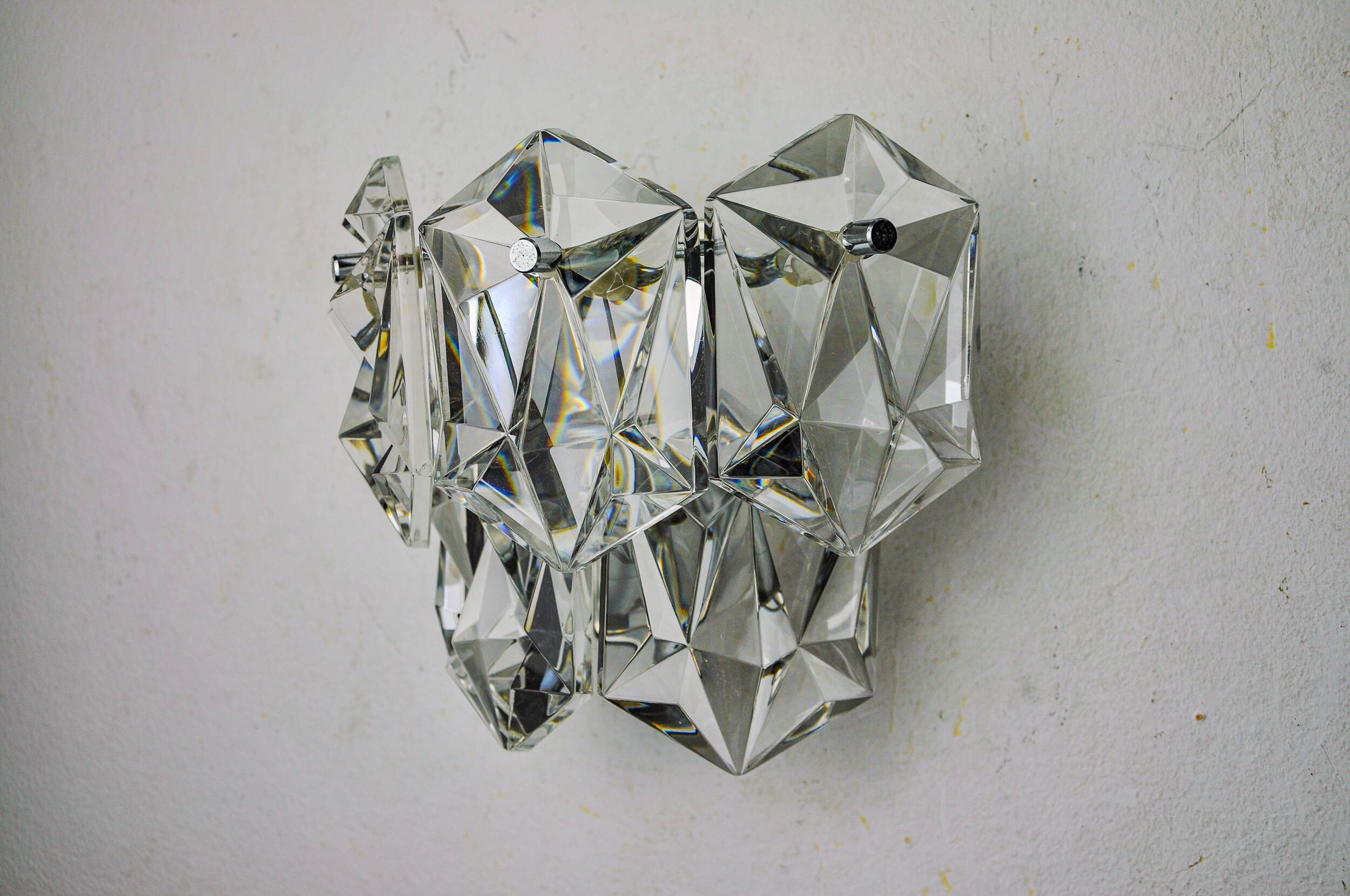 Kinkeldey wall lamp, cut crystals, 2 levels, Germany, 1970