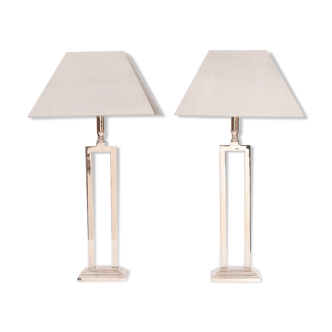 Pair of 1970s chrome table lamps inc grey silk shades