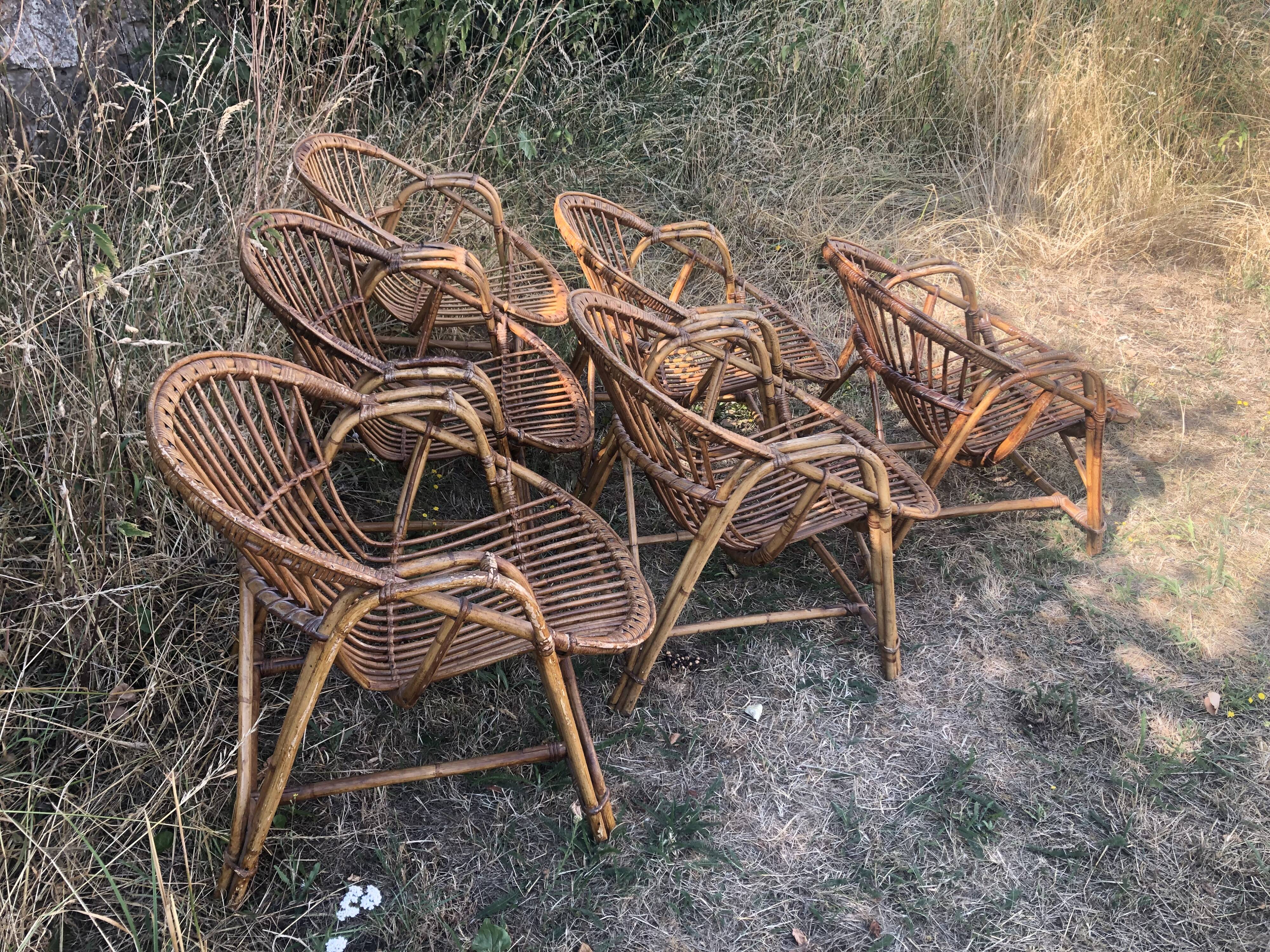Fauteuils rotin bambou osier vintage années 60