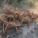 Rattan armchairs bamboo wicker vintage 60s
