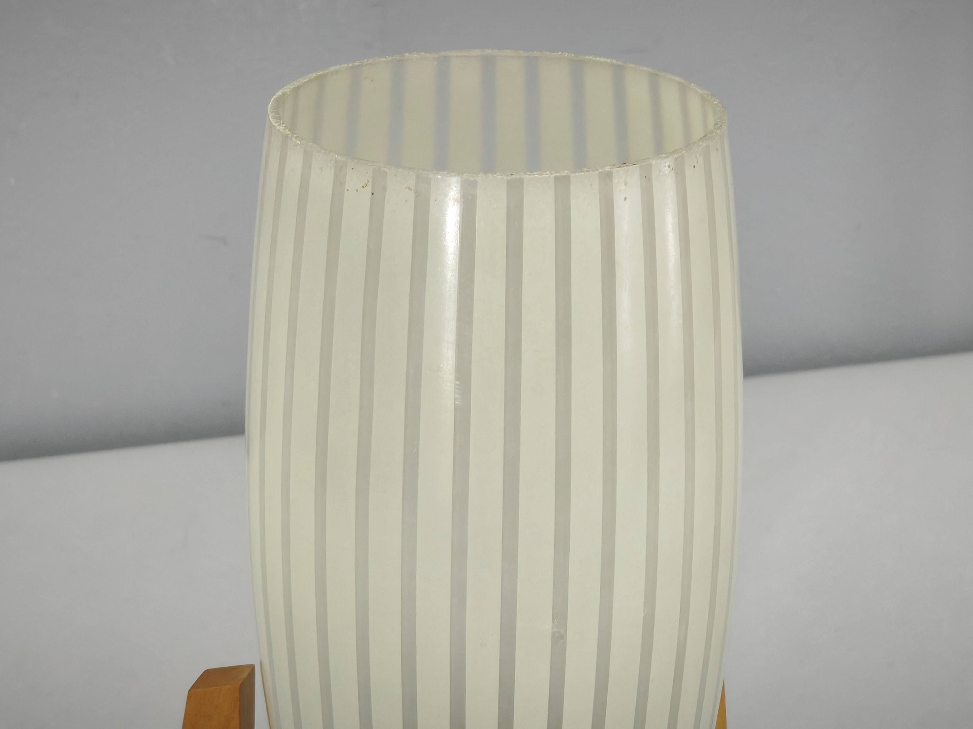 1970s Czech Mid-Century Glass and Wood Tripod Table Lamp by Dřevo Humpolec