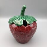 Condiment jar mustard jam in the shape of strawberry