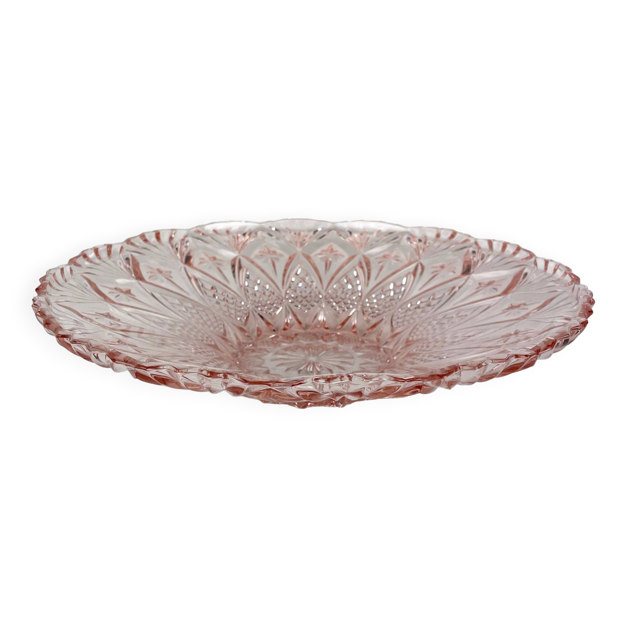 Pink glass compote dish from the 1940s