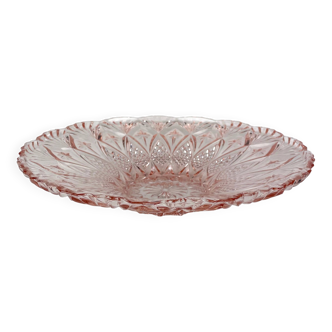 Plat compotier rose en verre années 40