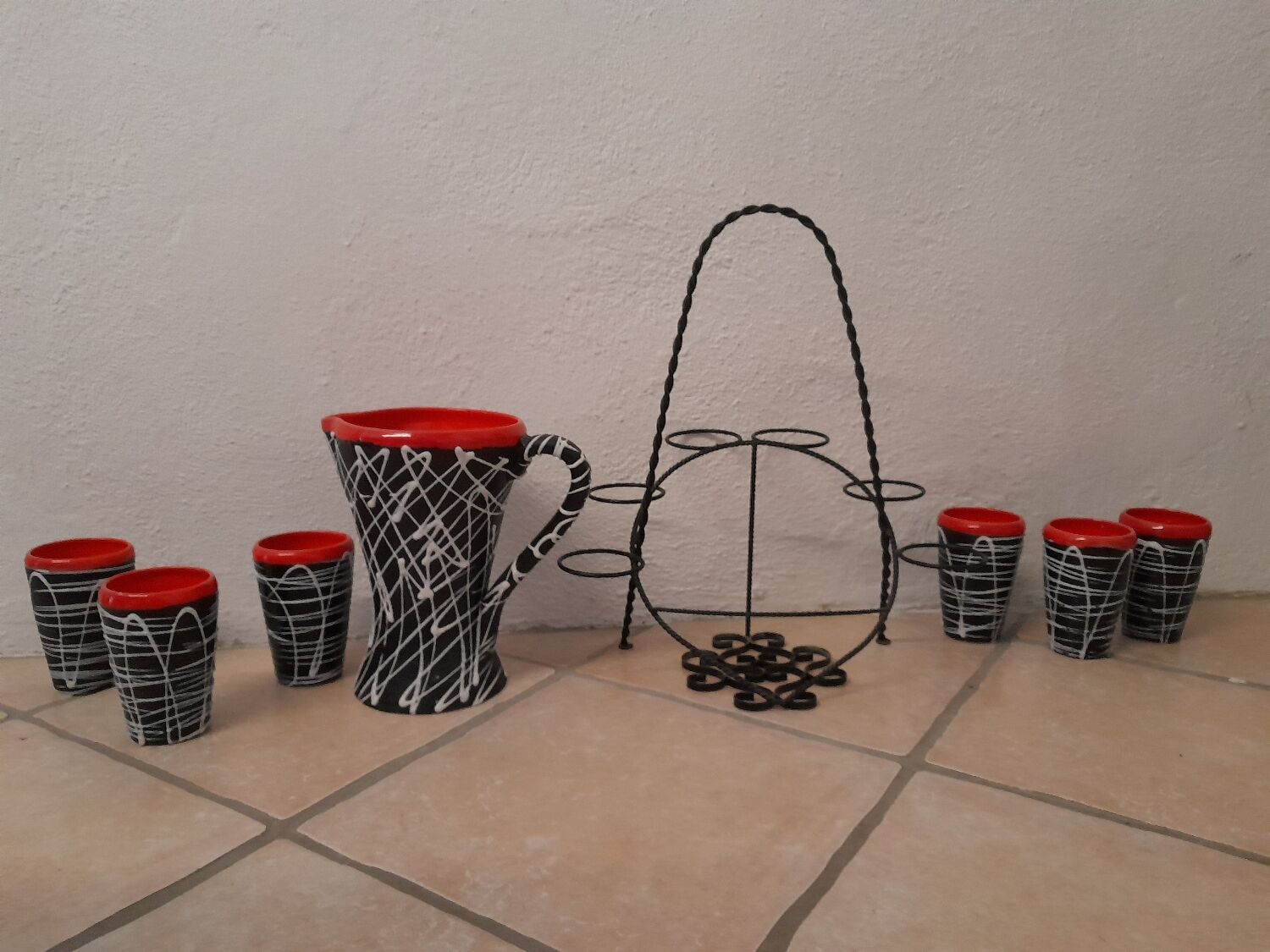 Exceptional set of orangeade from Vallauris, vintage 1950-60.