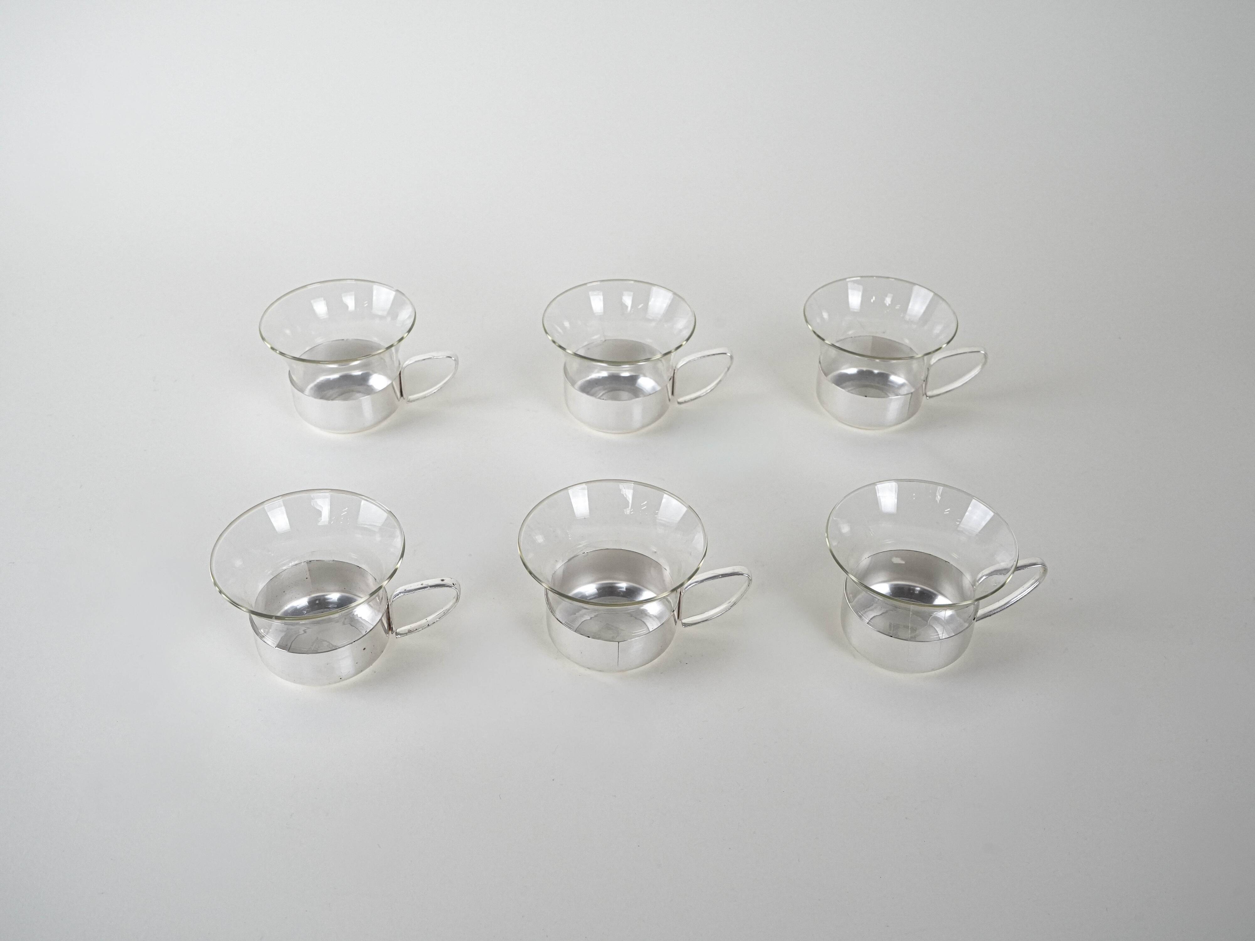 Set of glass cups, Italian design, 1980s, production: Italy