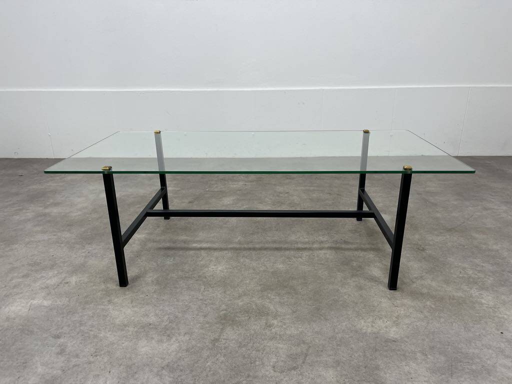 50s coffee table, glass and black metal
