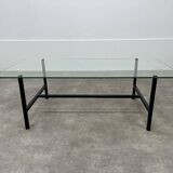50s coffee table, glass and black metal