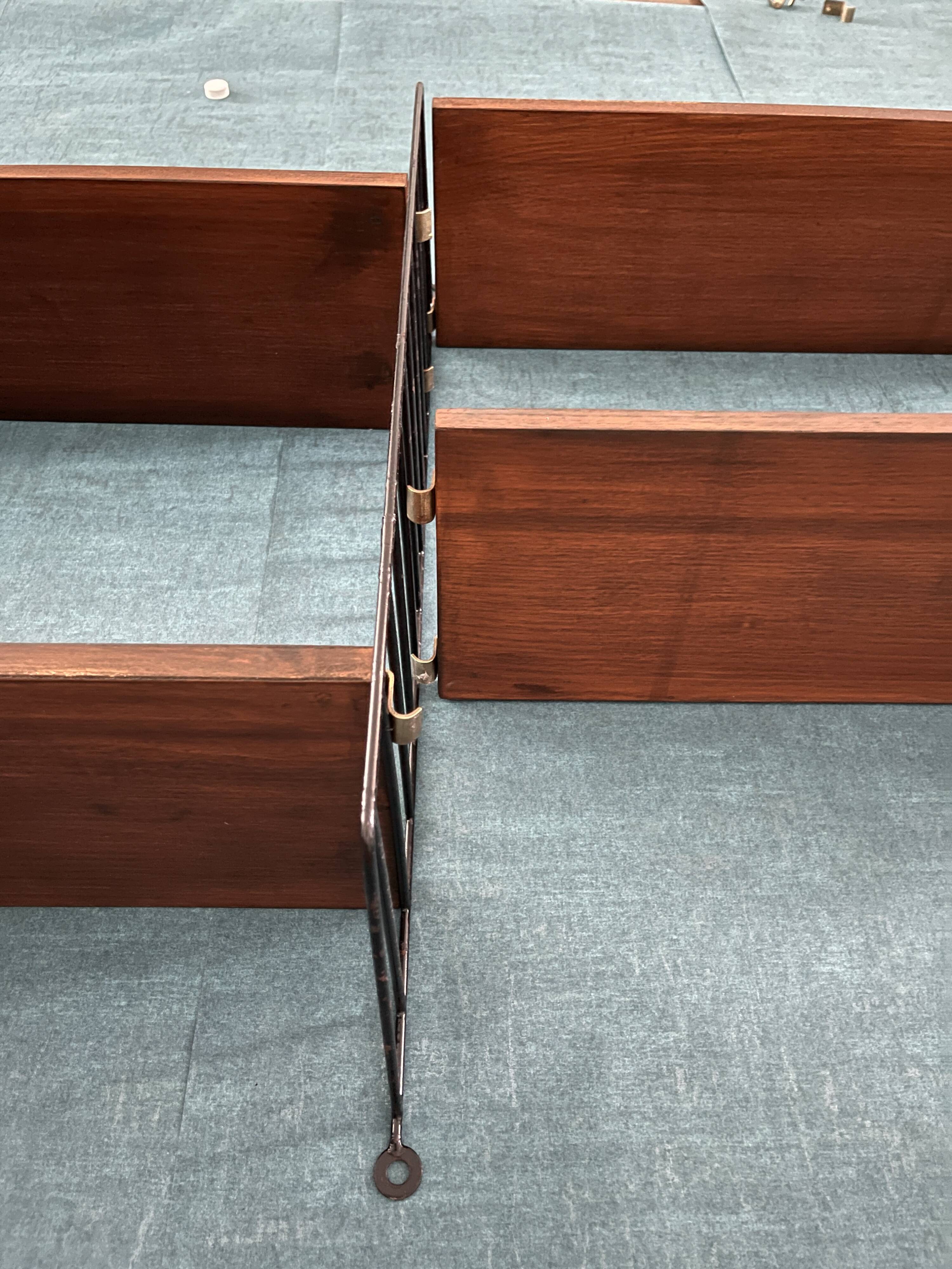 Nils Strinning 4-shelf teak wall-mounted bookcase, 165 cm x 75 cm