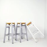 Set of 3 wood framed rush seat bar stools