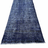 Distressed Turkish Narrow Runner 316 X 98 cm Wool Vintage rug, Over-dyed Navy Blue