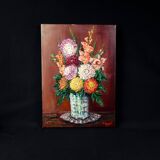 Still life 'Gladioli and Dahlias' Oil on canvas 36x33 signed J.D Vincent