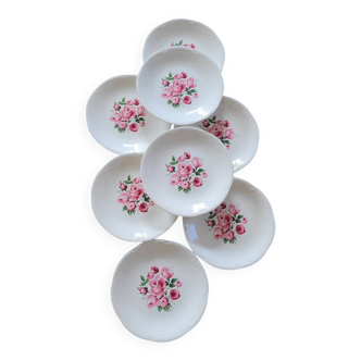 Assiettes plates gien – roses peintes – années 60 – 8 pièces – ø 24 cm