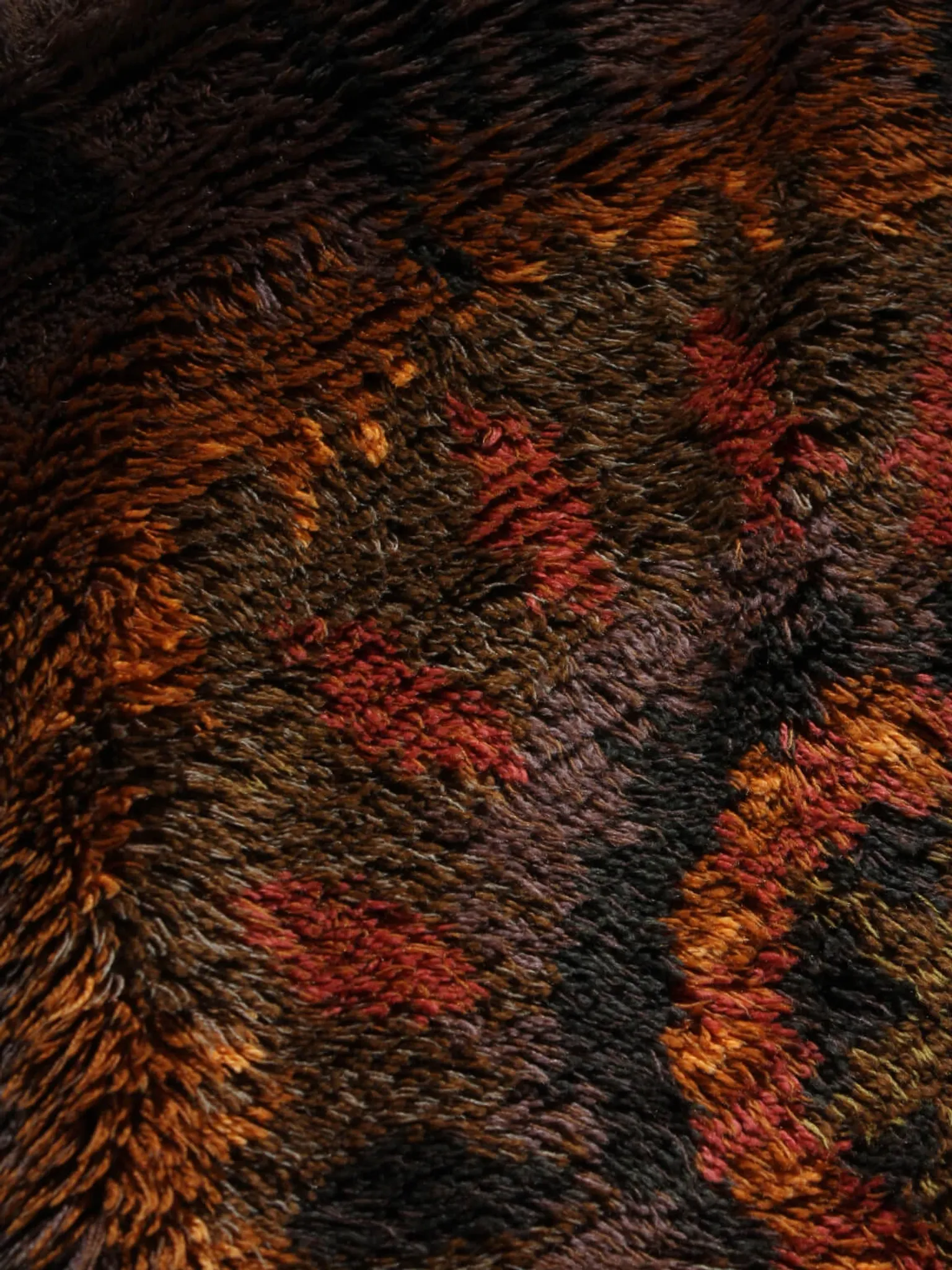 Mid-Century Rya Rust Brown Wool Rug, 98x152cm