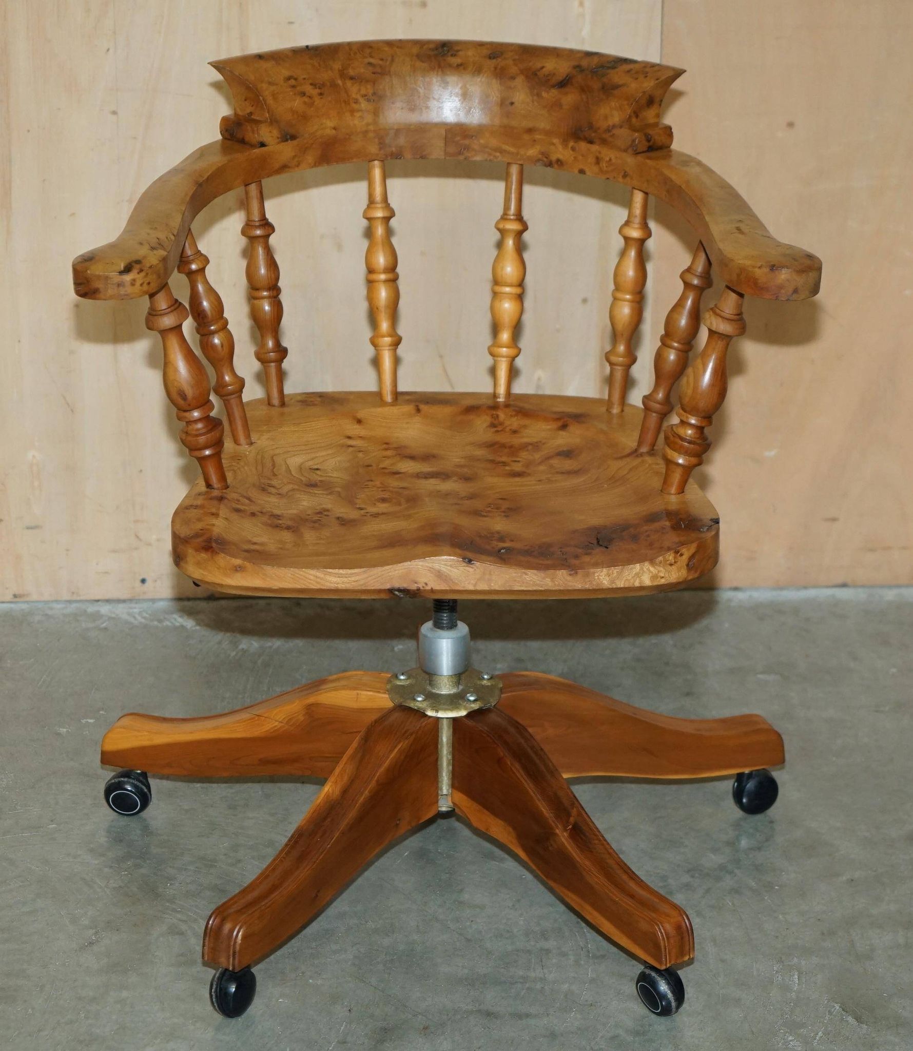 Burr yew wood swivel office chair - Windsor swivel