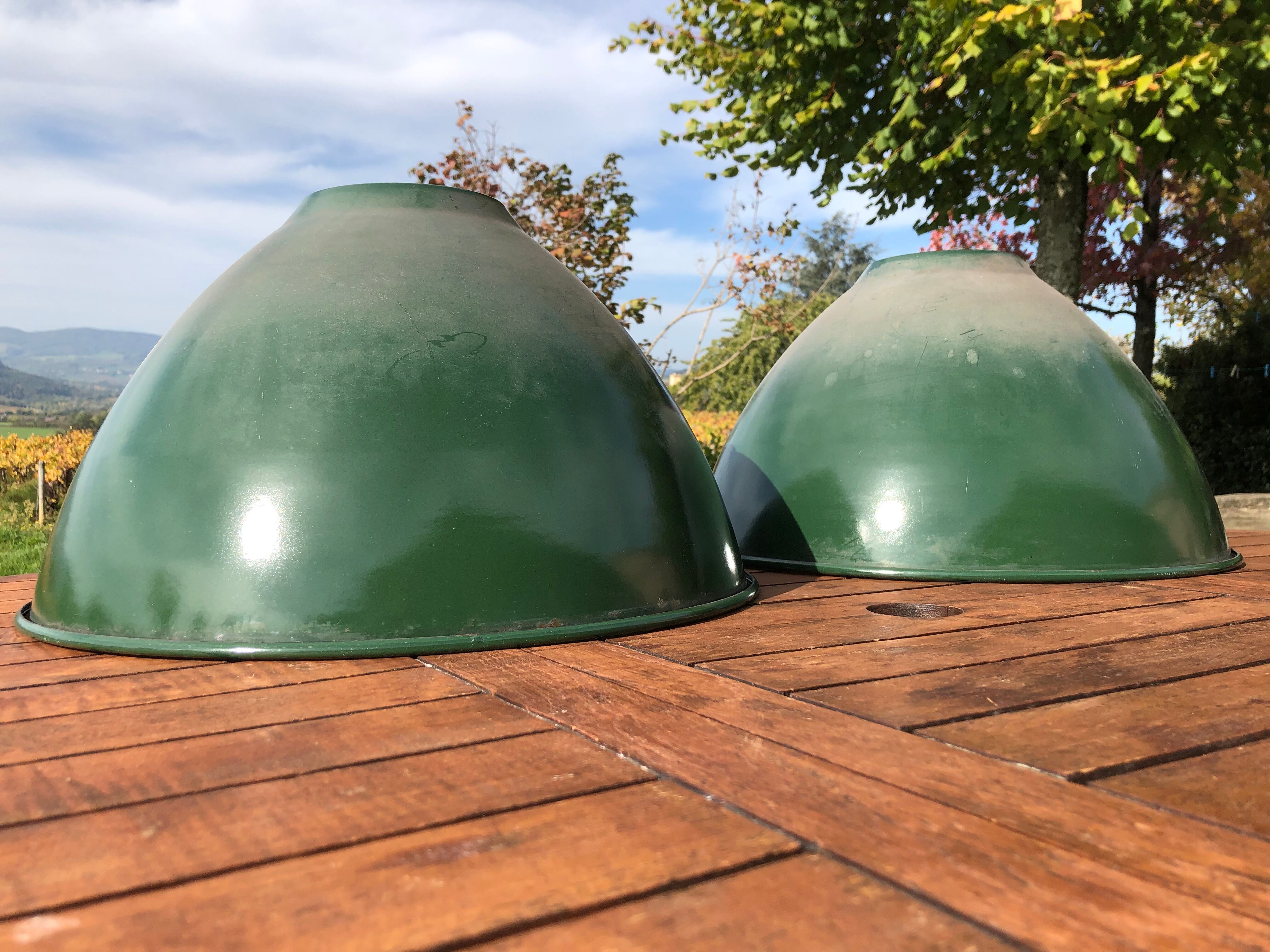 4 abat-jours émaillés industriels