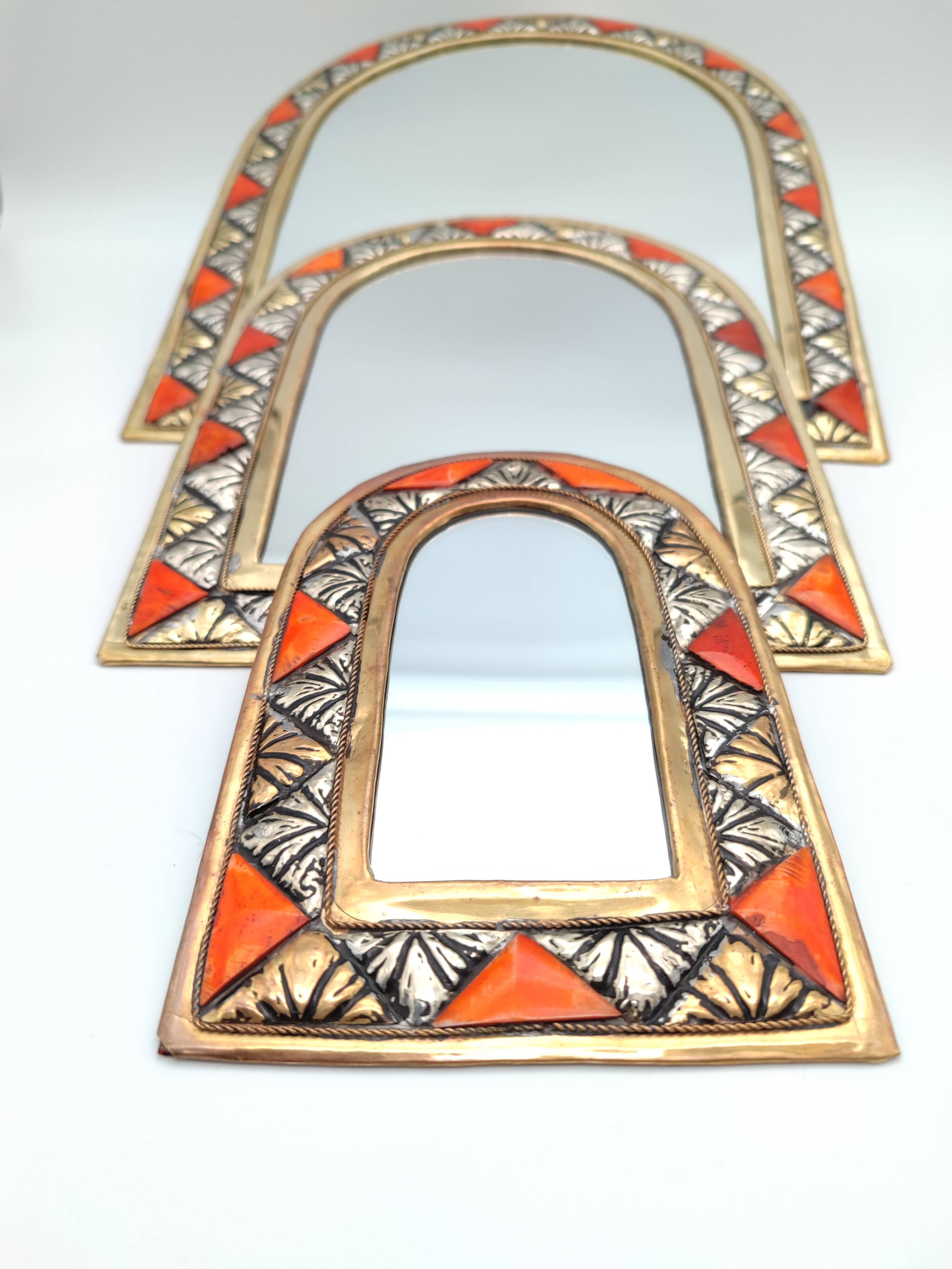 Set of 3 copper mirror wall decoration