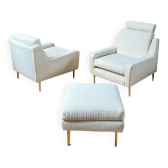 Pair of armchairs and footrest