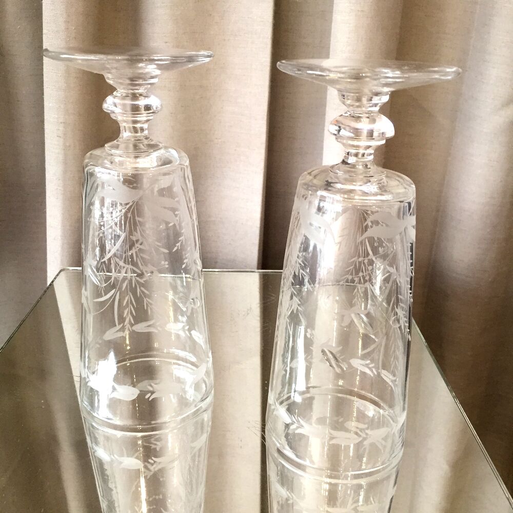 Duo de verre a cafe en verre epais a decor floral