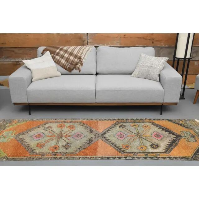 1970s Turkish hand-knotted wool cotton orange runner rug 85x273