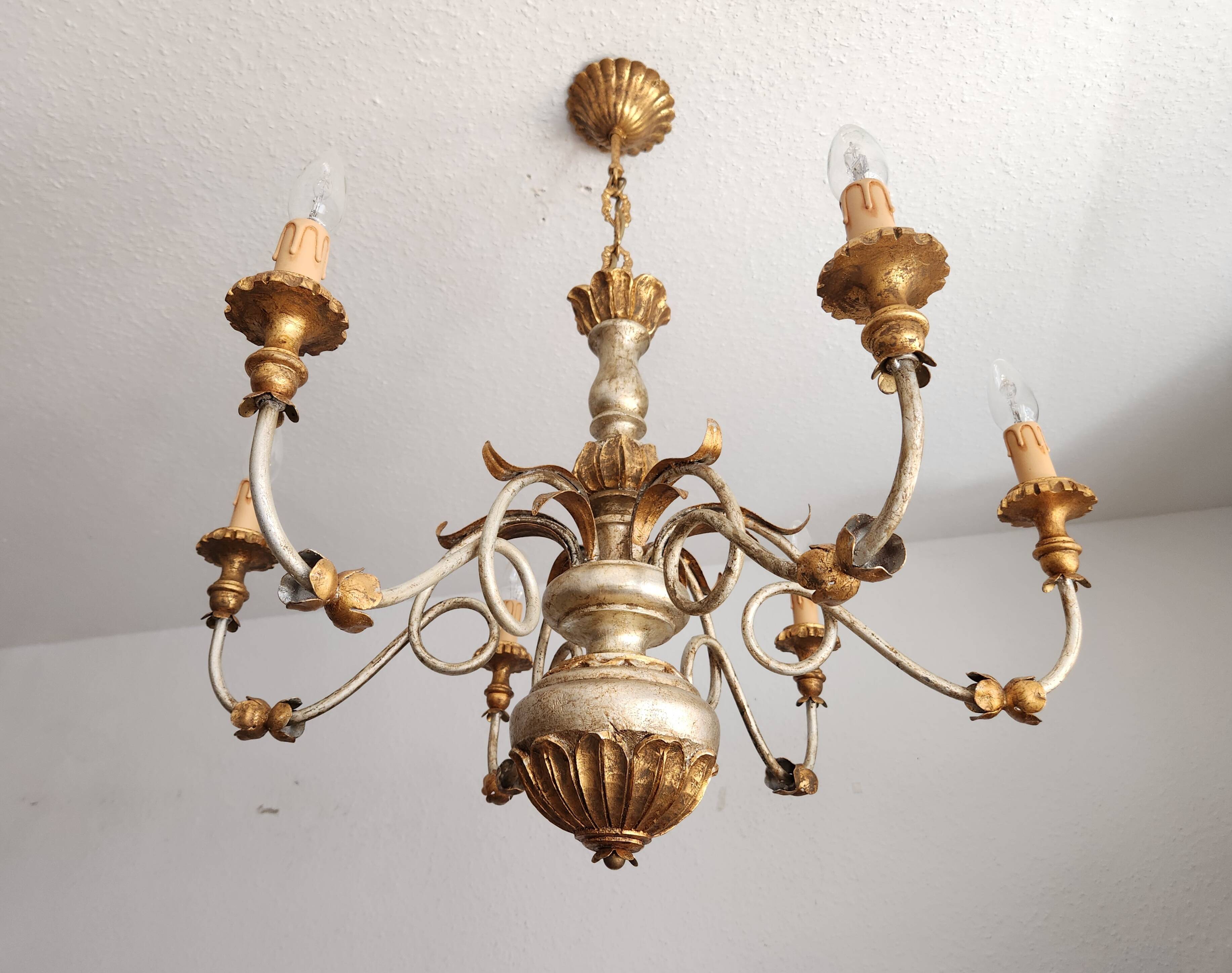 Antique gilded silver chandelier Florentine Rococo Louis XV Italy