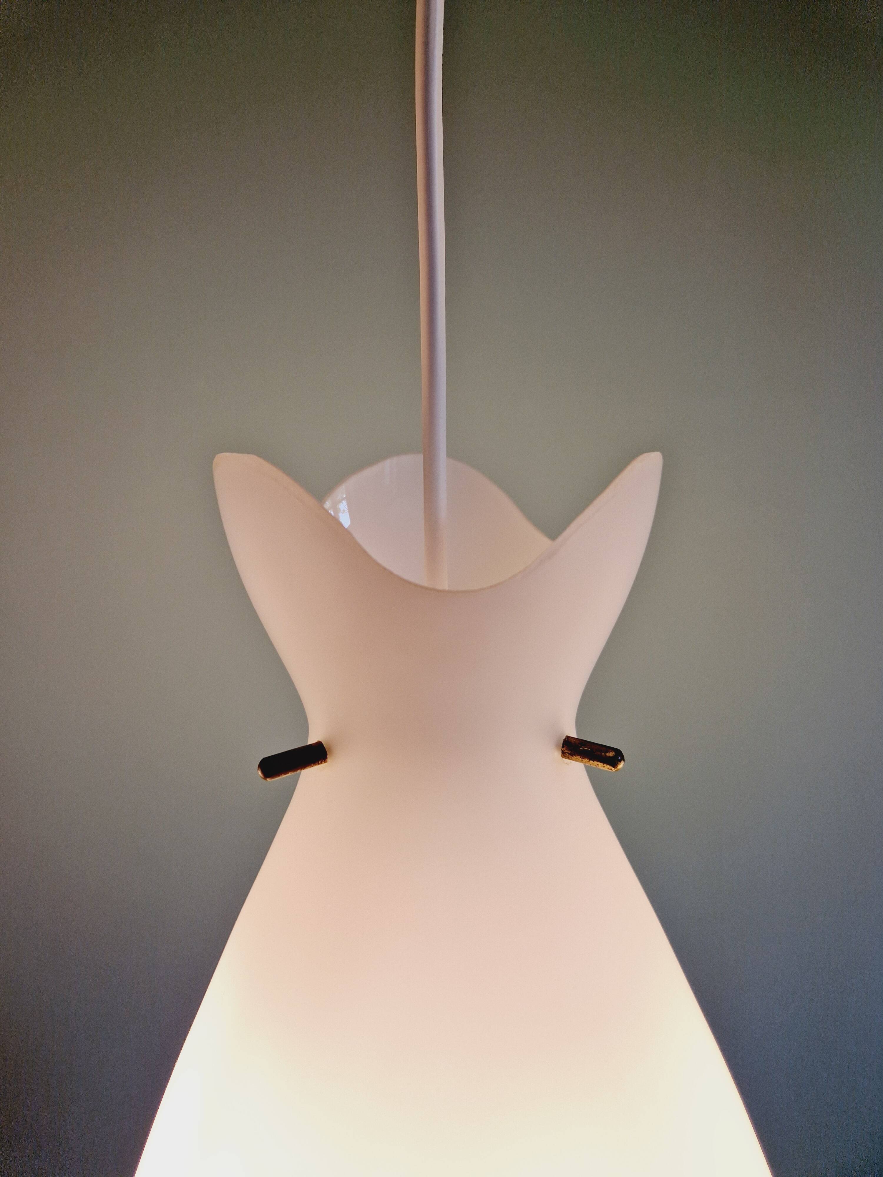 Scandinavian suspension in frosted white glass, 1960s