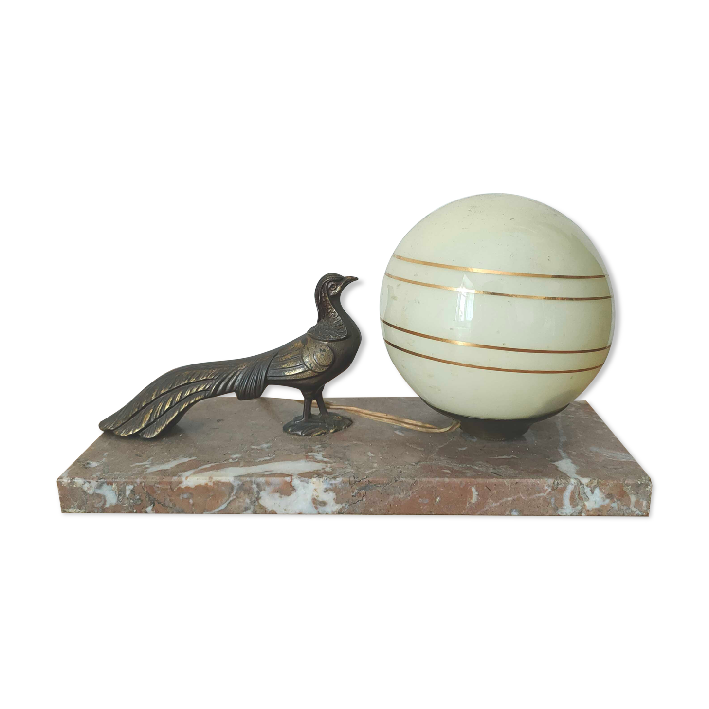 Art deco lamp bird and glass globe